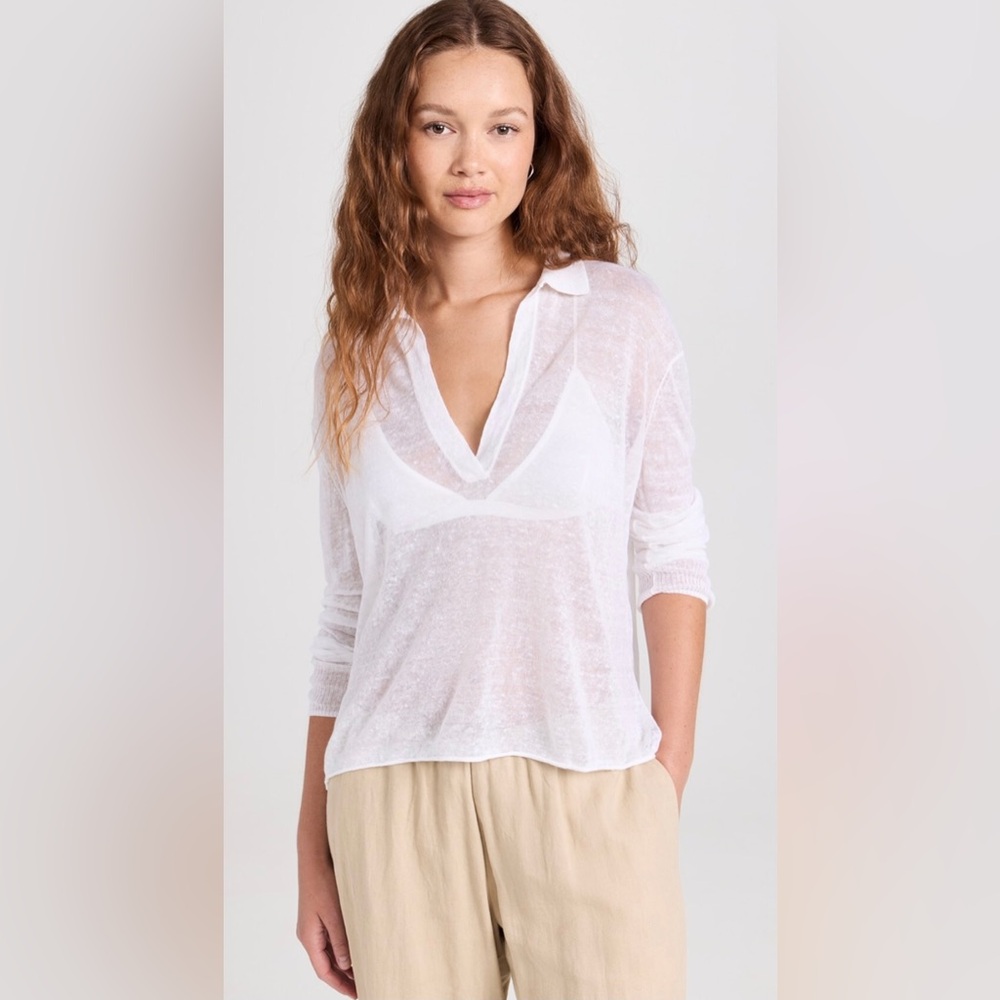 James Perse Women’s Fine‎ Gauge Open Knit Polo Top Size XS or 0